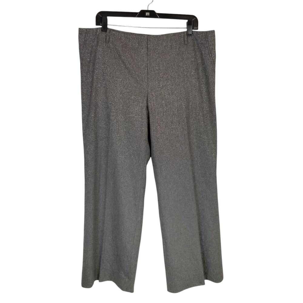 Per Se Women's Gray Silver Wool Blend Flat Front Wide Leg Dress Pants Size 16